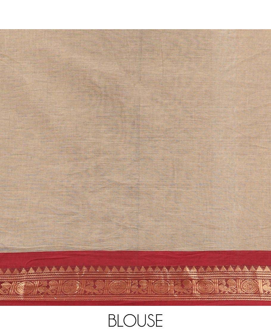 Tan color small thread butta chettinad cotton saree with ganga jamuna, traditional border & self lining pallu along with plain blouse