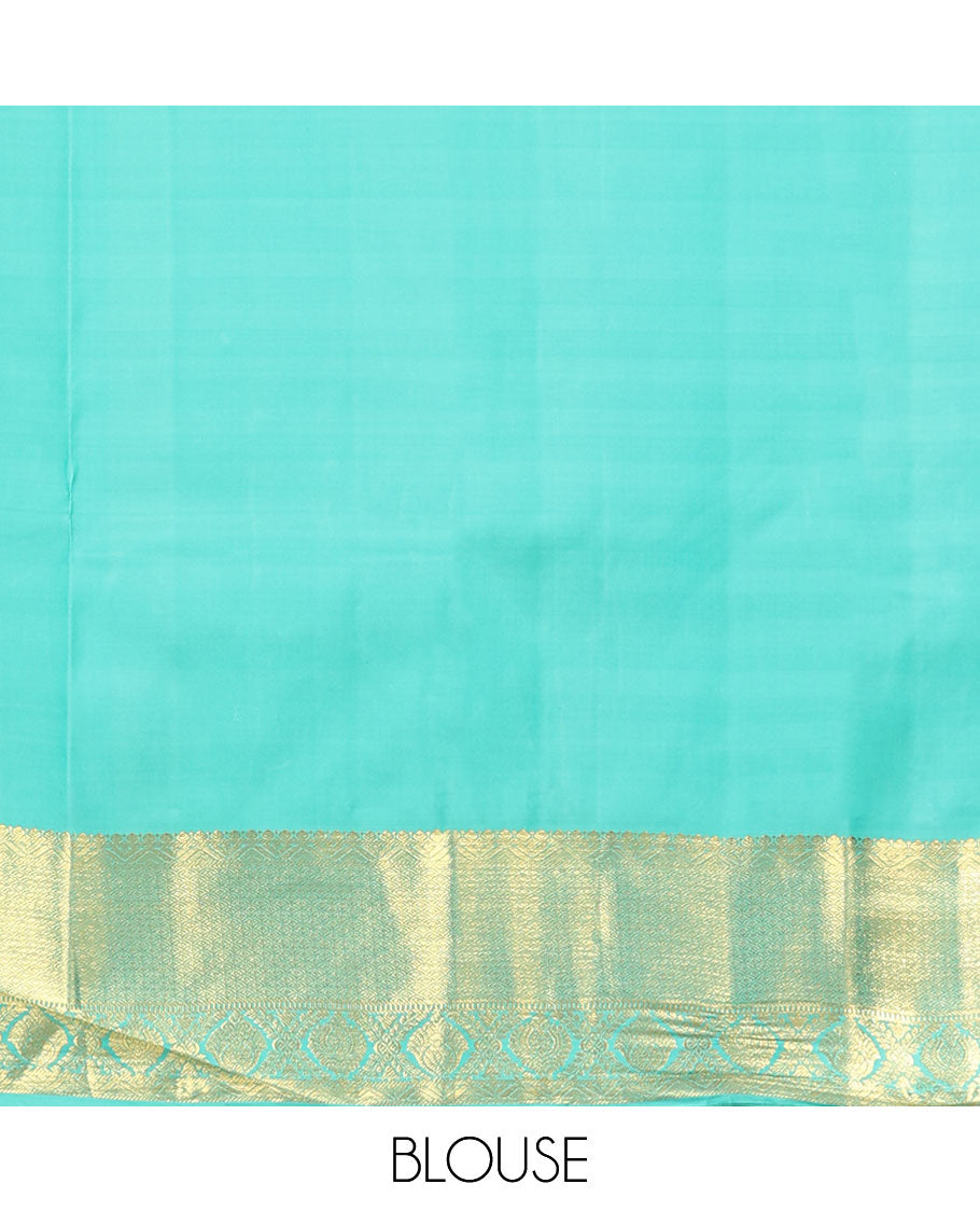 Green floral jacquard kancheepuram silk saree with contrast zari design border & argyle design pallu