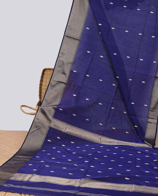 Blue floral motifs maheshwari cotton sareewith self argyle design border & floral motifs pallu