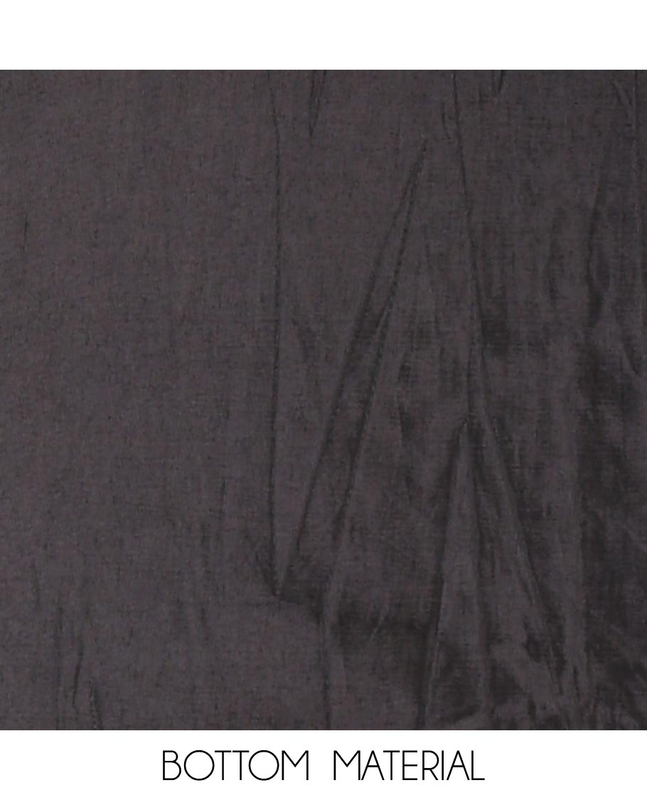 Black and yellow material churidar set, neck leaf print with mirror work Vichitra silk top, plain santoon bottom, and leaf printed shimmer georgette dupatta