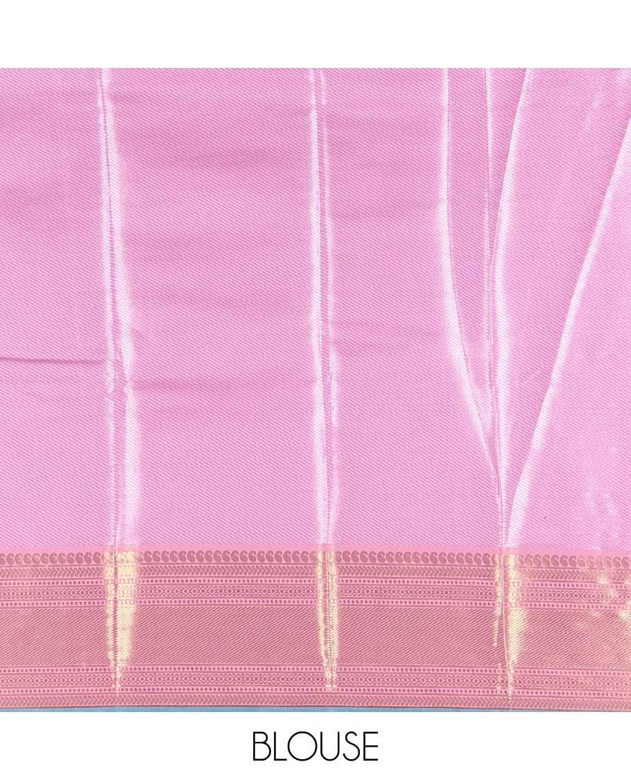 Lavender zari Kanchi tissue saree, contrast traditional zari border, gleaming pallu, and a contrast jacquard blouse