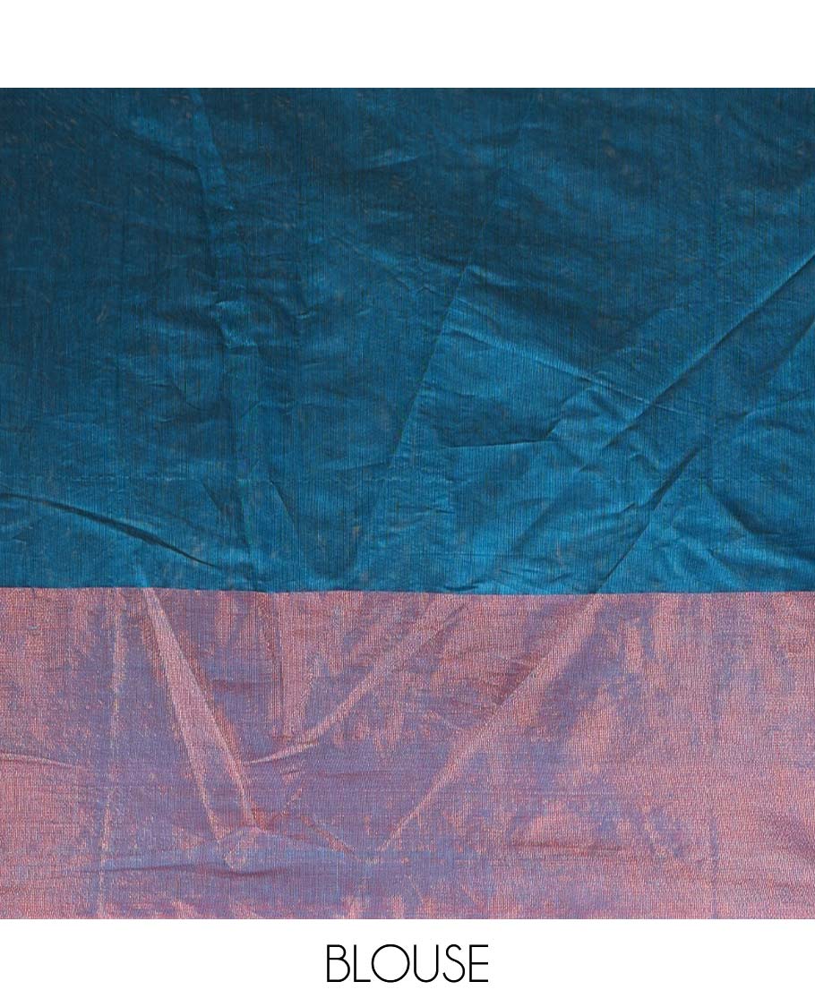 Blue silk cotton saree with zari bawanchi border & chit pallu along with plain blouse