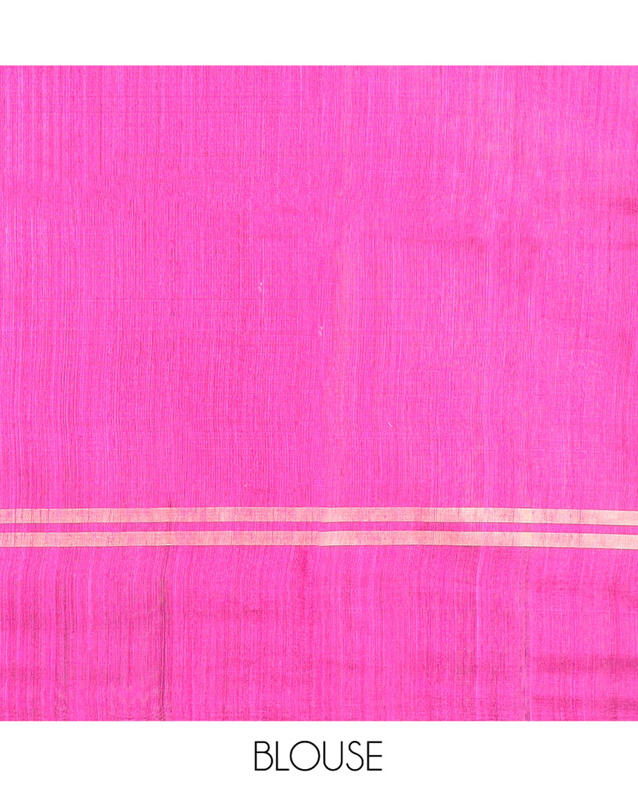 Green Dupion Silk Saree, Charmingly Accented with Buttas on Its Body, Complemented by a Contrast Border of Floral-Style Motifs, Intricately Designed Pallu, and Paired with a Contrast Blouse