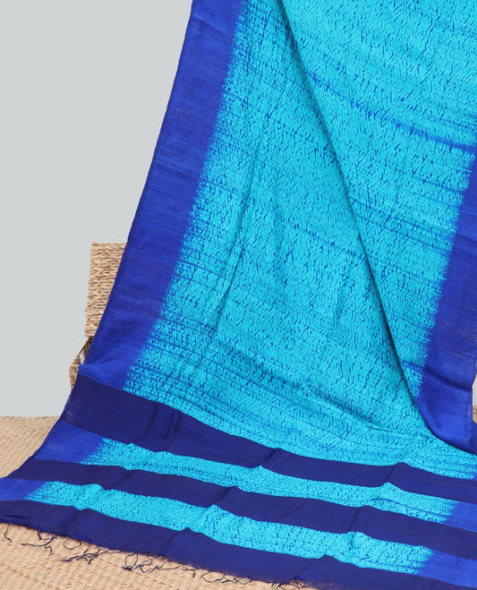 Blue abstract design matka silk saree with contrast plain border & blue abstract design pallu