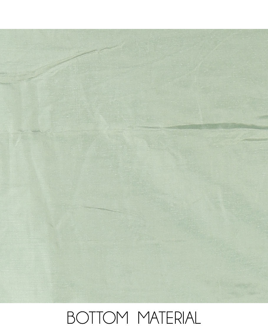 Dark green Vichitra silk material churidar set, floral motifs embroidered top, contrast Santoon bottom, and floral vine thread embroidered scallop dupatta