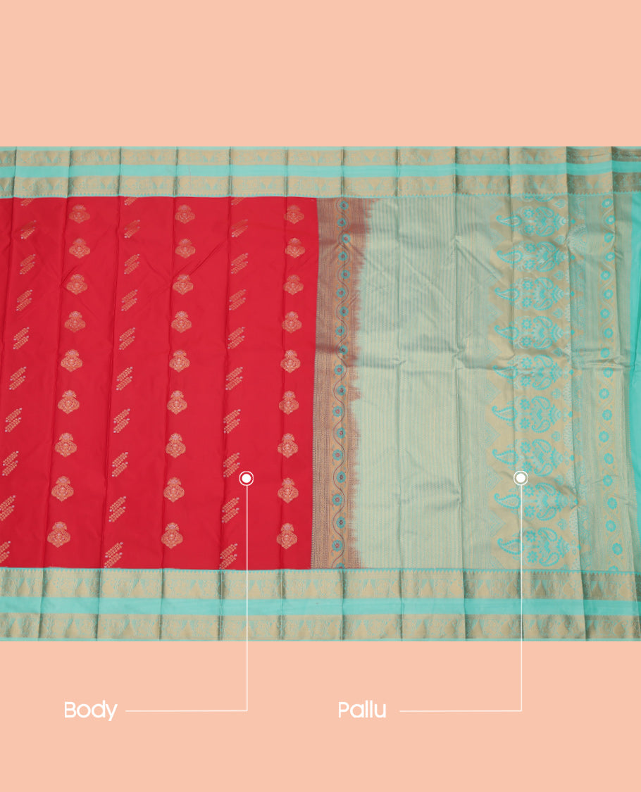 Red Contrast Rettai Pattu Border Budget Silk Saree