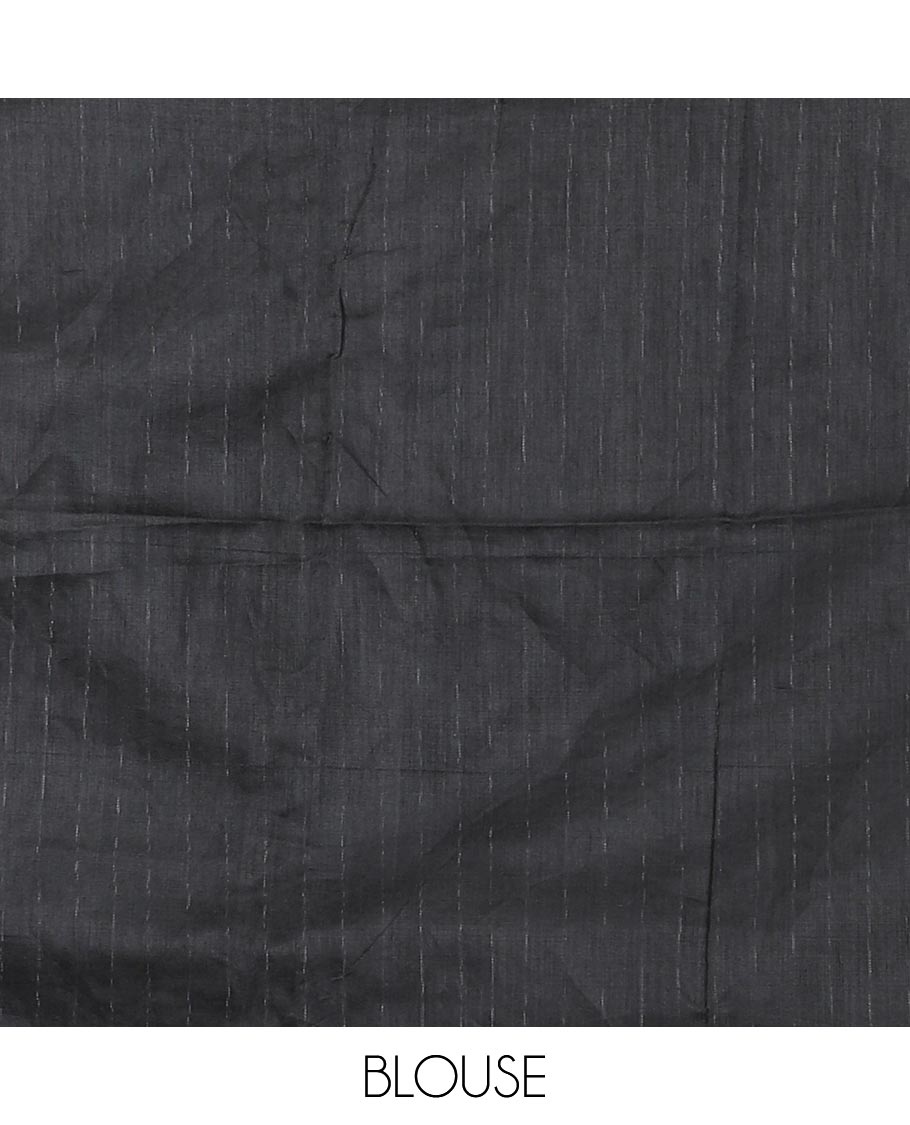 Borderless black silver zari vertically striped khadi mul cotton saree, gleaming zari pallu and a matching blouse