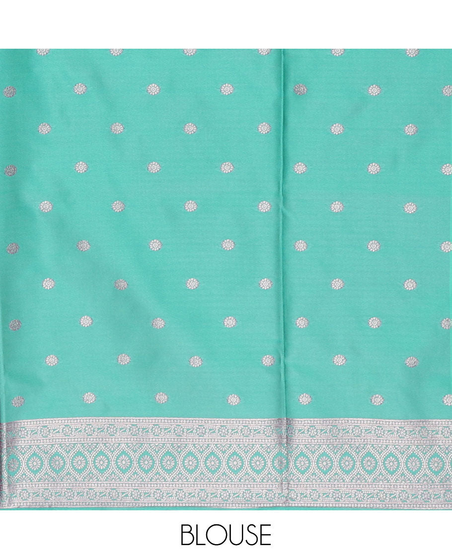 Violet small zari buttas woven elite soft silk saree, contrast zari woven scallop satin border, jaal pallu, and a contrast chakram zari motifs blouse