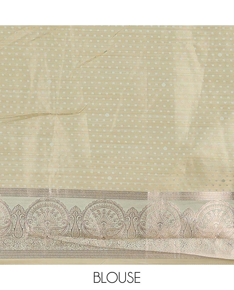 Green floral buttas half sare with contrast zari border, zari design blouse & intricate zari design dhavani