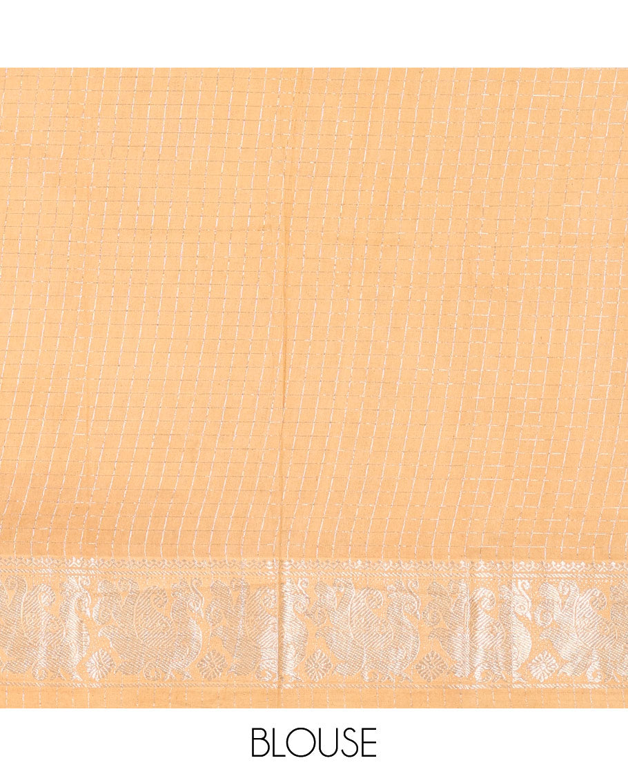 Green zari checked Sungudi cotton saree, zari annam motifs woven border, zari striped pallu & contrast zari checked blouse