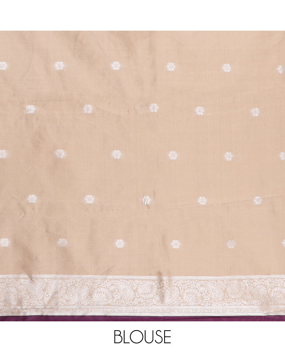 Violet vaira ousi model design  litchi soft silk saree with self border of temple , white zari manga design & contrast pallu