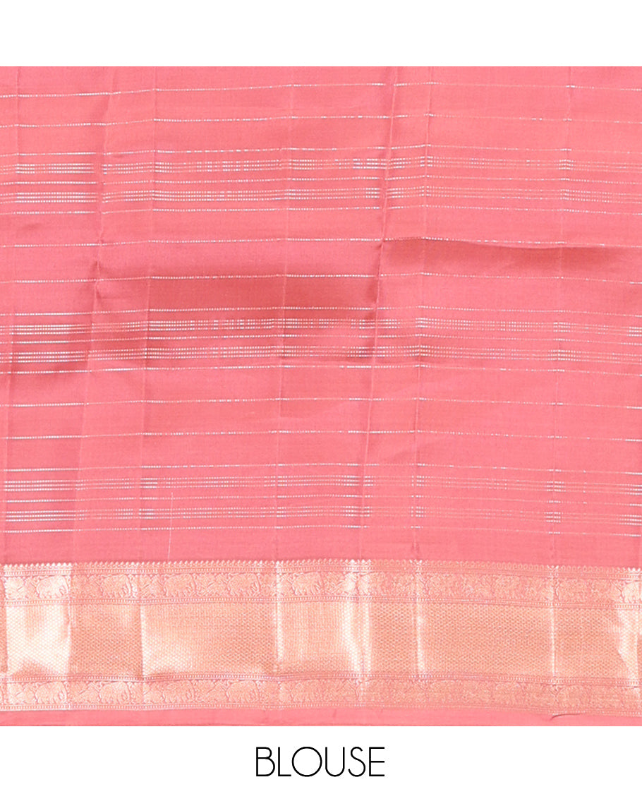 Pink Zari Checked Vasundhara Lite Silkmix Saree, a Mayil-Yaanai Border, Jaal Pallu, Matching Blouse