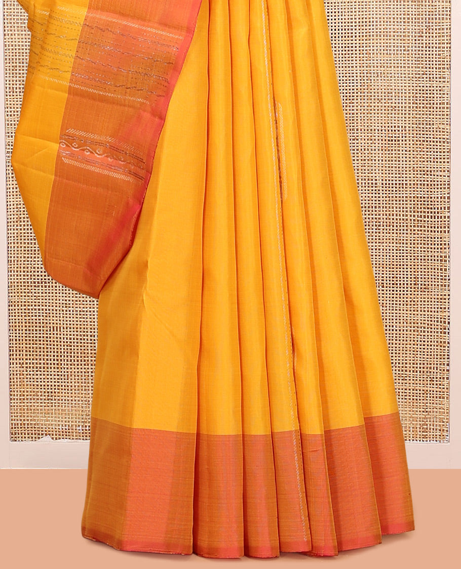 Yellow Mayuri Lite Silk Mix Saree, Sparsely Woven with Zari Buttas, Contrast Zari Buttas Border, Jaal Pallu, and a Contrast Blouse