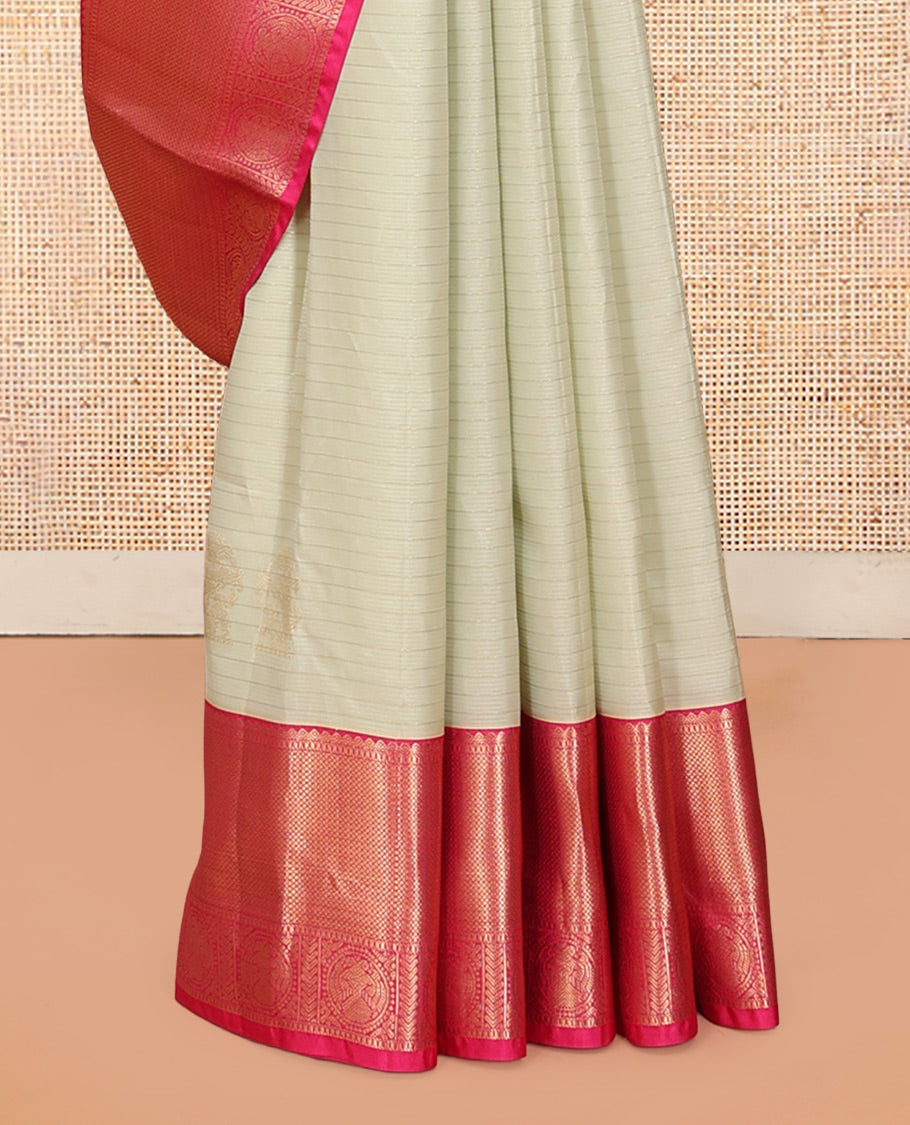 Cream Zari Design Vasundhara Lite Silk Mix Saree, a Contrast Iruthalai Pakshi Border, Intricate Pallu, a Contrast Blouse
