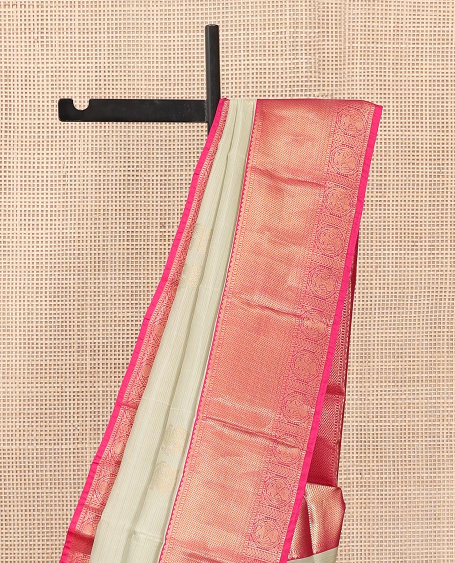 Cream Zari Design Vasundhara Lite Silk Mix Saree, a Contrast Iruthalai Pakshi Border, Intricate Pallu, a Contrast Blouse