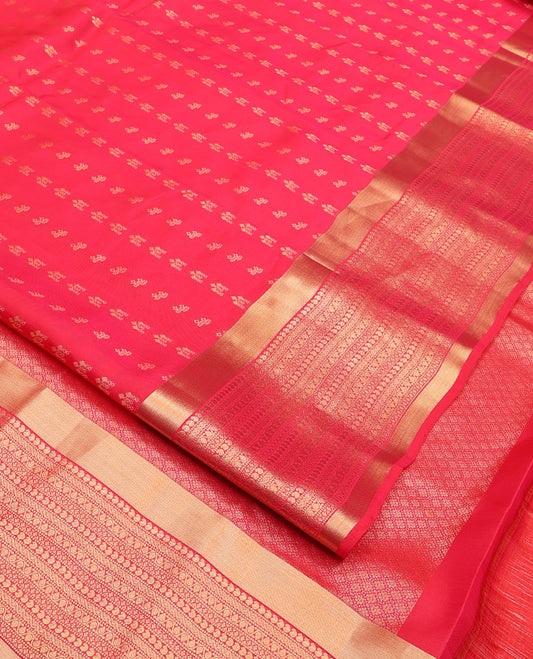 Pink Vasundhara Lite Silk Mix Saree, Decorated with Zari Buttas All Over Its Body, Highlighted by Zari Border of Manga, Muthu, Neli, and Kodi Visiry Designs, Grand Jaal Pallu and Paired with a Matching Blouse