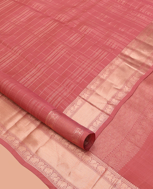 Pink Zari Checked Vasundhara Lite Silkmix Saree, a Mayil-Yaanai Border, Jaal Pallu, Matching Blouse
