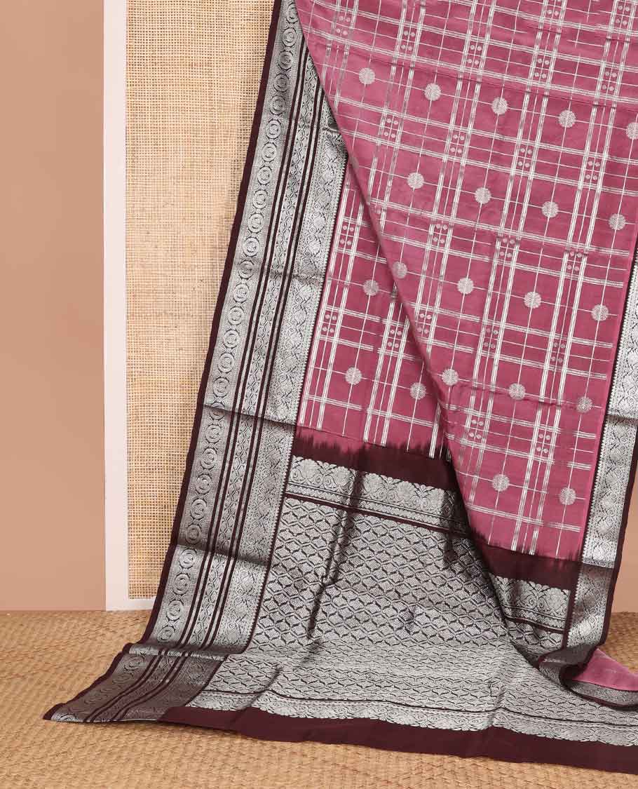 Red checked, motifs venkatagiri silk saree with contrast intricate zari design border & ogee design pallu