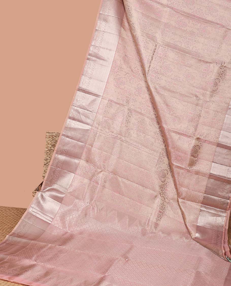 Sandal jacquard kancheepuram silk saree with self zari design border & argyle zari design pallu