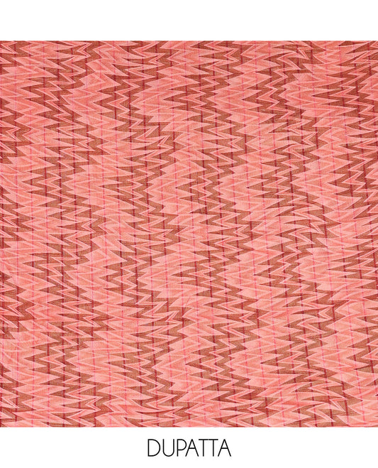 Maroon Vertican silk material chudidar set, ikkat chevron striped with mirror neck embroidered top, santoon bottom, and contrast chevron striped dupatta