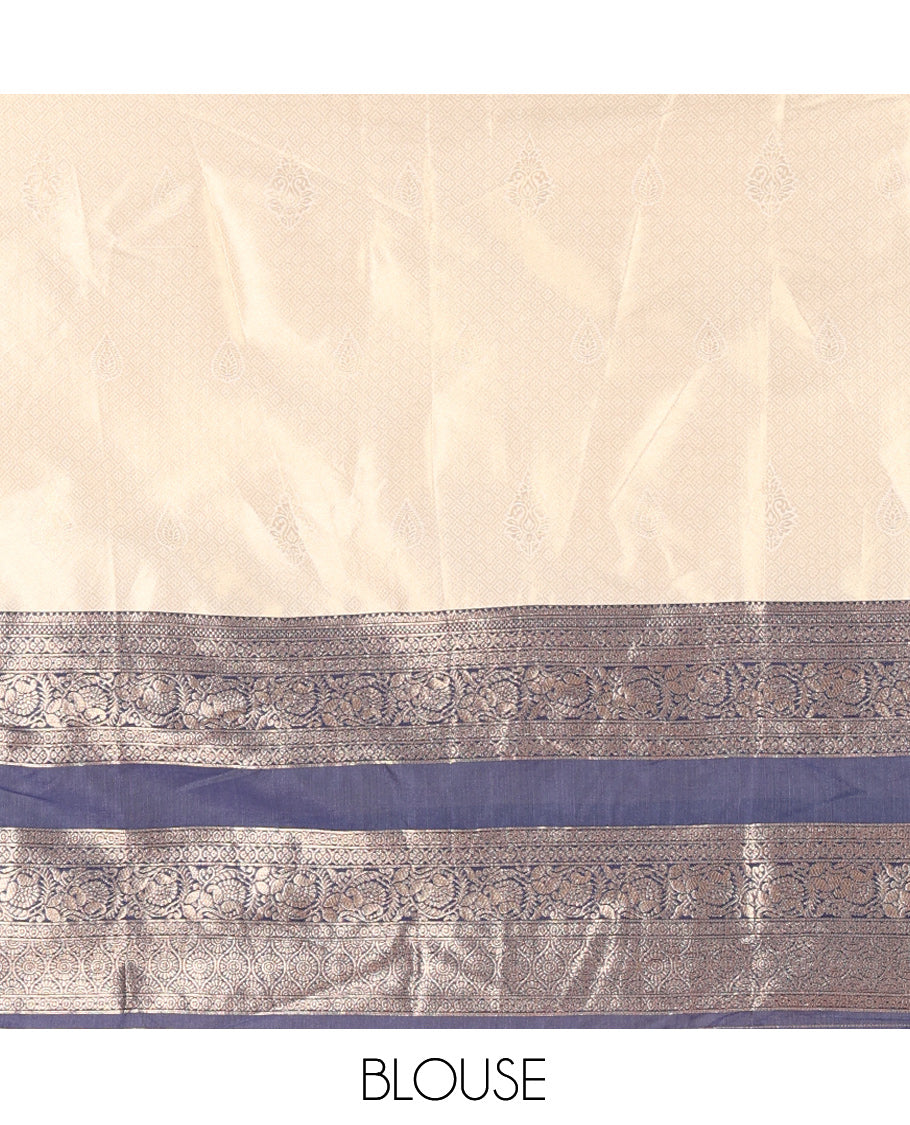 Cream-Navy Blue Semi-Silk Half-Saree