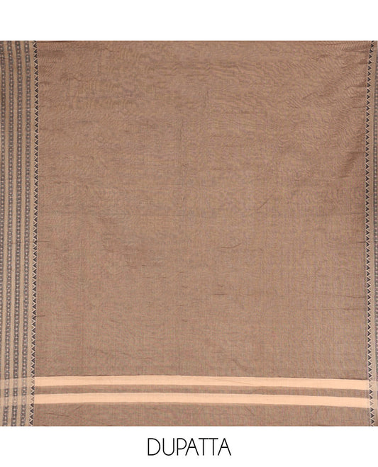Chikku Mercerised Cotton Material Churidar Set, Subtly Made Plain with Traditional Bordered Top, a Mercerised Cotton Bottom, and Paired with a Mercerised Cotton Traditional Bordered Dupatta
