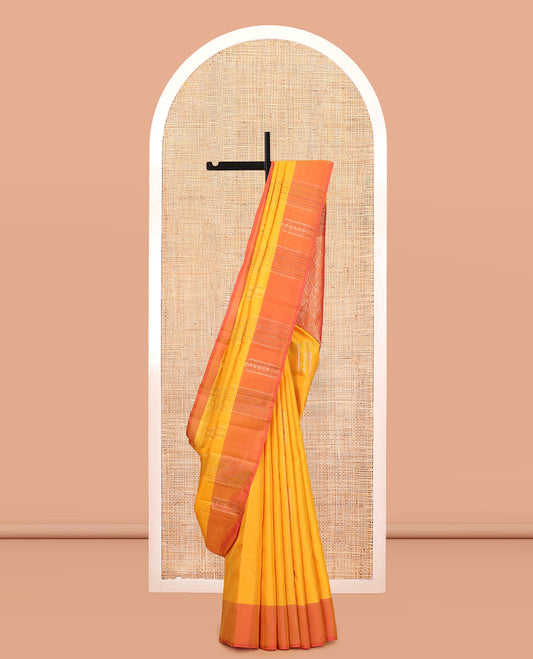 Yellow Mayuri Lite Silk Mix Saree, Sparsely Woven with Zari Buttas, Contrast Zari Buttas Border, Jaal Pallu, and a Contrast Blouse