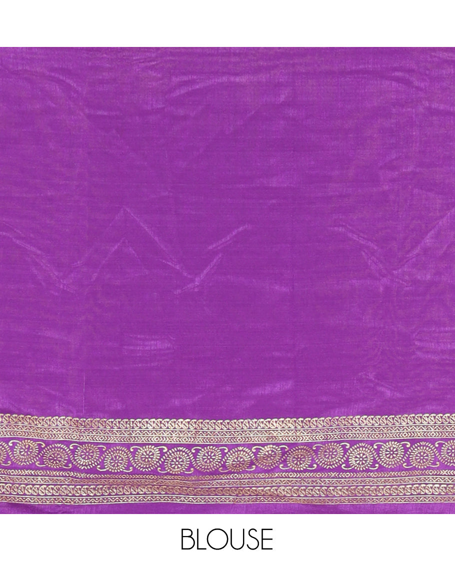 Violet Vichitra Silk Half Saree with Zari Checks, a Traditional Zari Border, Matching Blouse and a Dhavani
