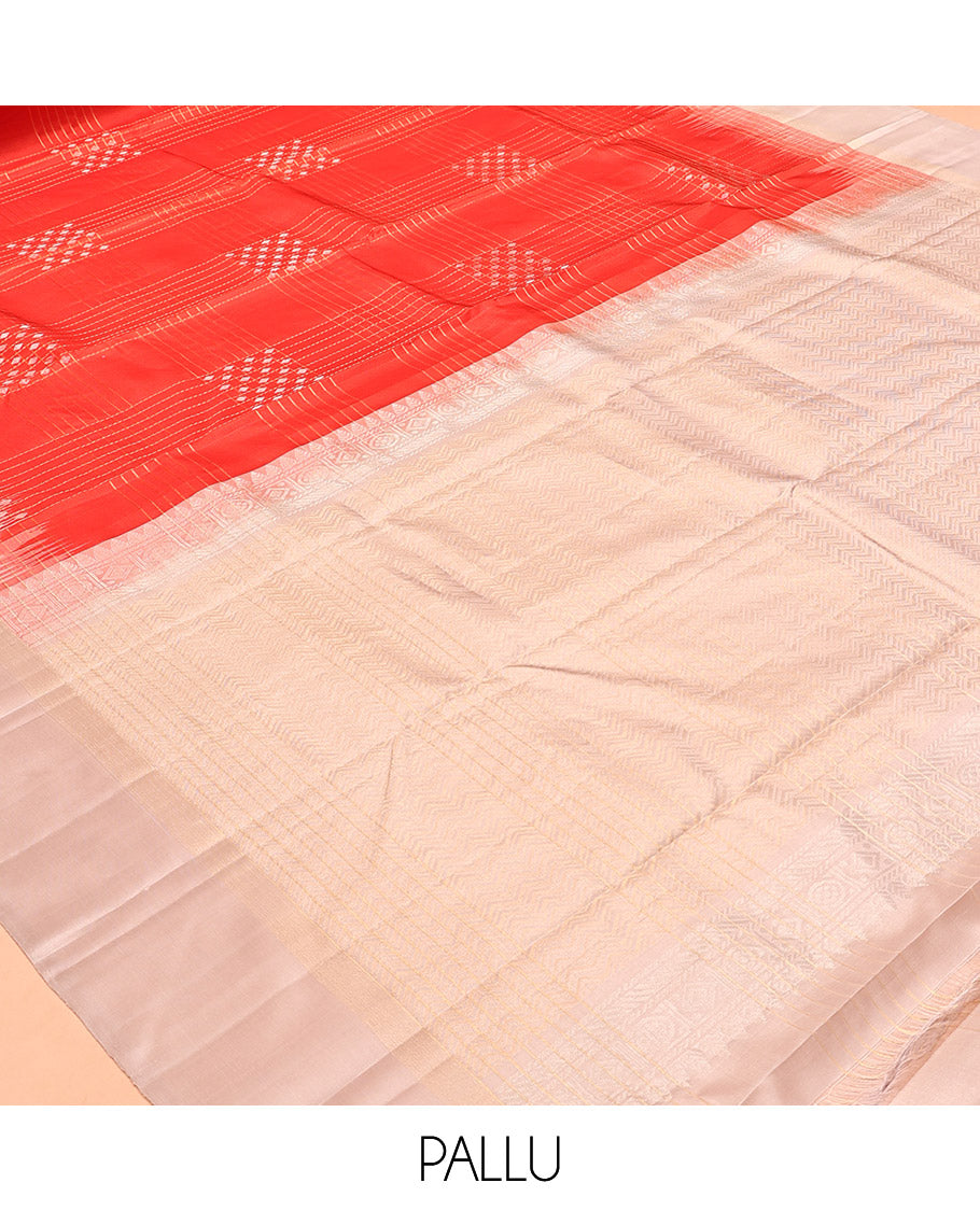 Orange Checked Kanchipuram Silk Saree, a Contrast Border, Sparsely Woven Pallu, and a Contrast Blouse