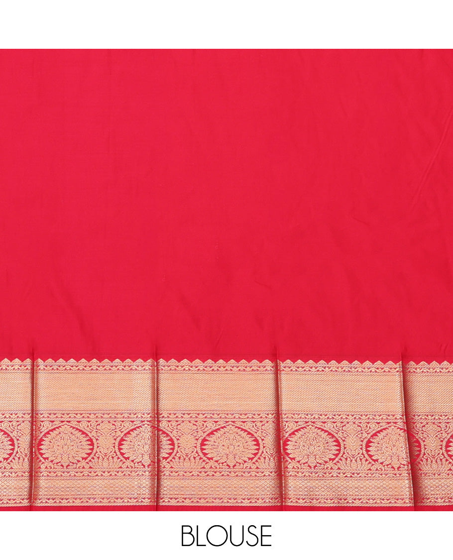 Green Budget Silk Saree, Mesmerized with Zari Buttas, a Contrast Traditional Zari Border, Jaal Pallu, and a Contrast Blouse