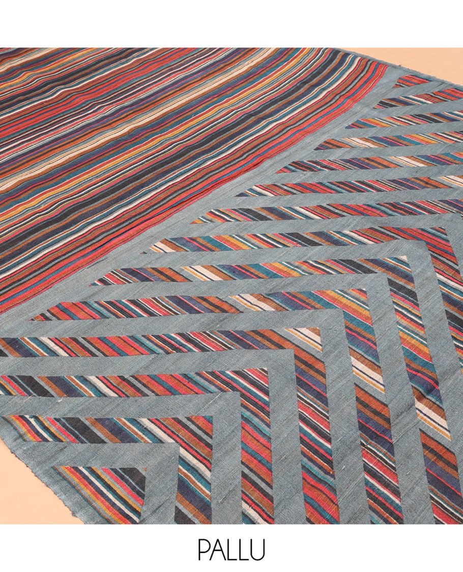 Borderless Multi-Color Tussar Silk Saree, Steeped with Abstract Stripes Print, a Subtle Chevron Striped Pallu, and a Contrast Blouse