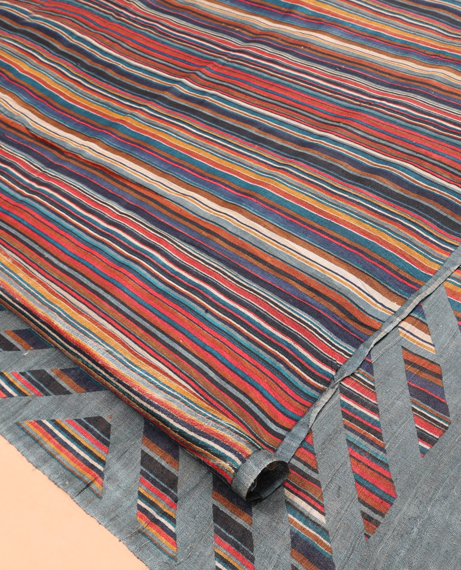 Borderless Multi-Color Tussar Silk Saree, Steeped with Abstract Stripes Print, a Subtle Chevron Striped Pallu, and a Contrast Blouse
