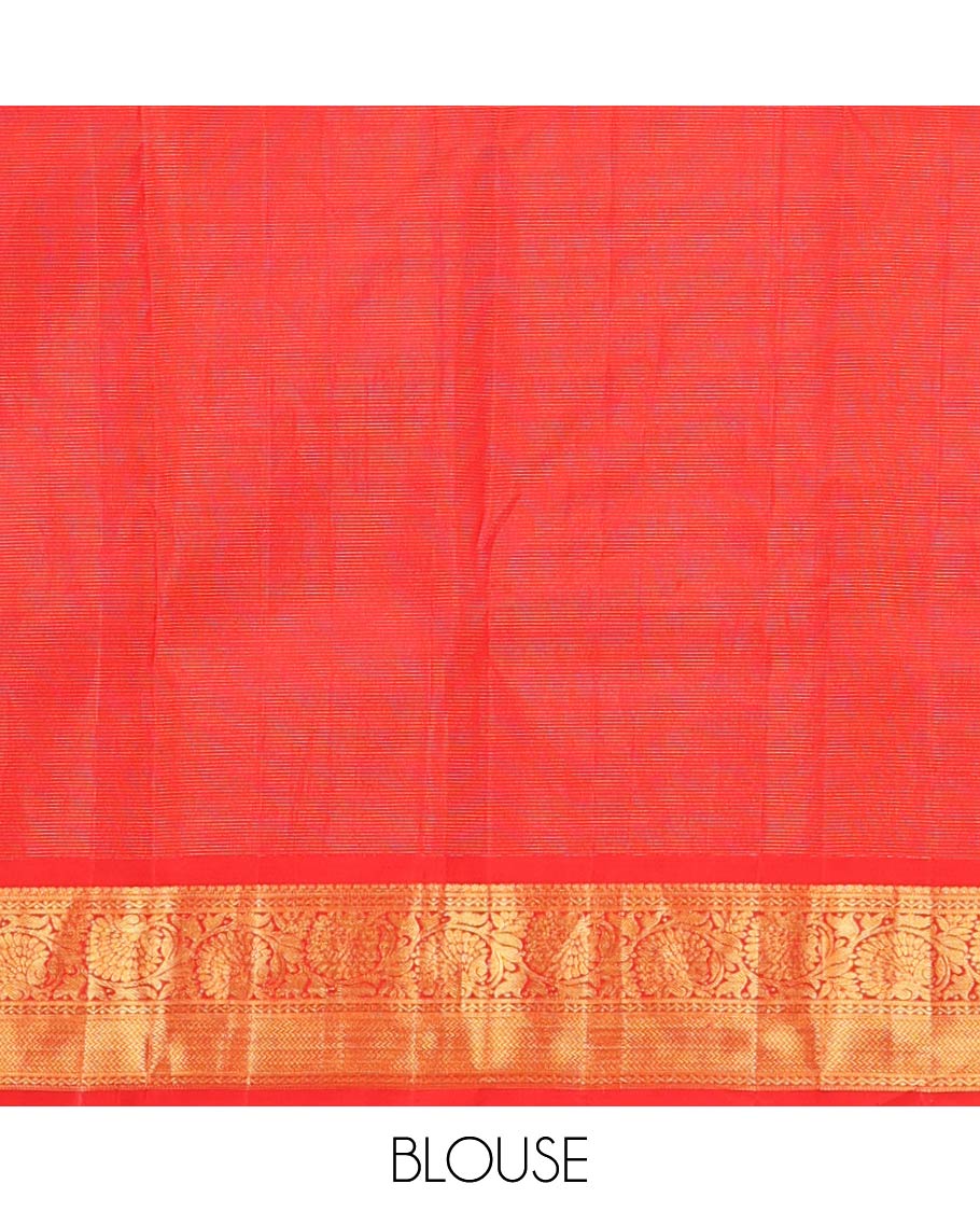 Rust Kanchipuram Wedding Silk Saree, Elevated with Jacquard Design On Its Body, Highlighted by Zari Border of Kodi Visiry, Neli, and Vanki Designs, Delicately Woven Pallu, and Paired with a Matching Blouse