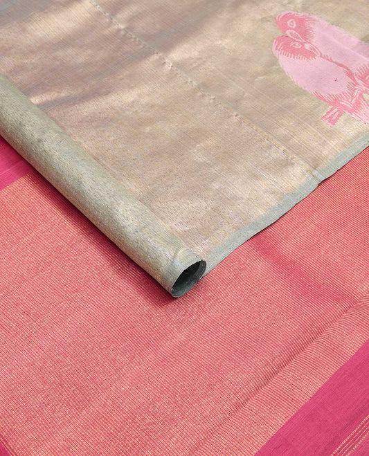 Light blue striped kanchipuram designer silk saree with self bird design border & zari design pallu