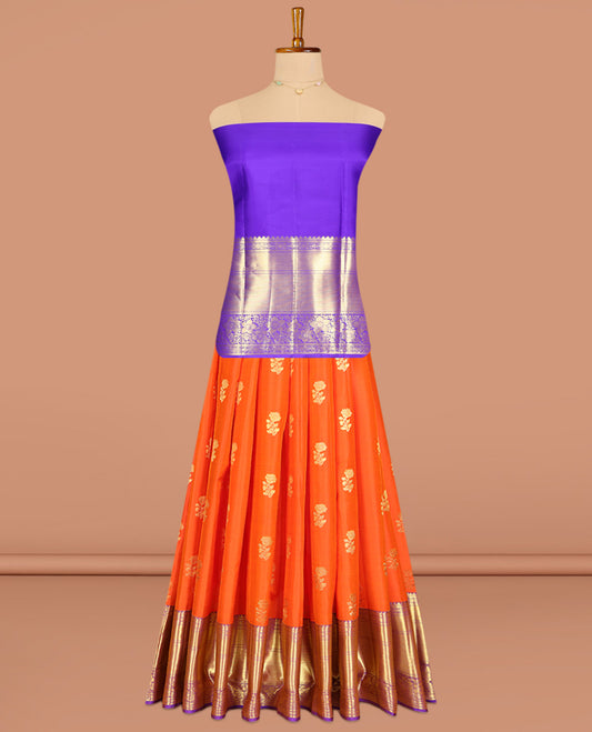 Orange Pure Silk Pavadai Material Set
