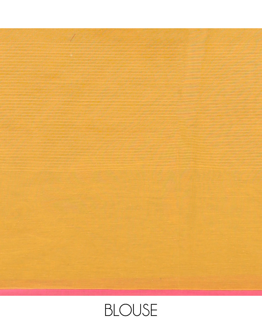 Mustard striped and leaf motifs coimbatore cotton saree, contrast plain border and of intricate motifs