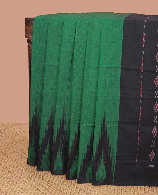Green ikkat cotton saree with self temple border & floral design pallu