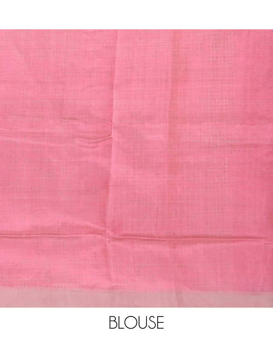 Borderless grey thread striped Mangalagiri cotton saree, contrast pallu woven with thread stripes