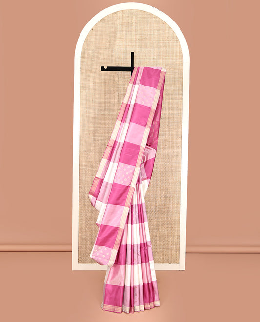 Multi-color Checked Mayuri Soft Silk Saree, Subtle Piping Border, Geometric Zari Patterned Pallu and Paired with a Matching Blouse