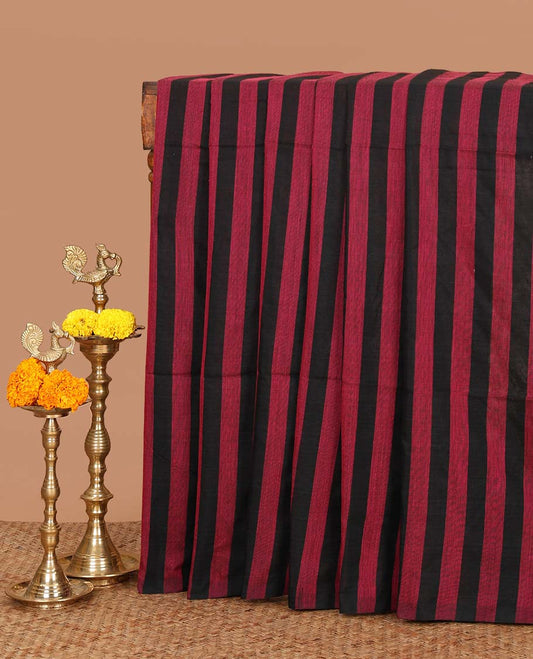 Borderless black with pink striped jute cotton saree with lining pallu & plain blouse