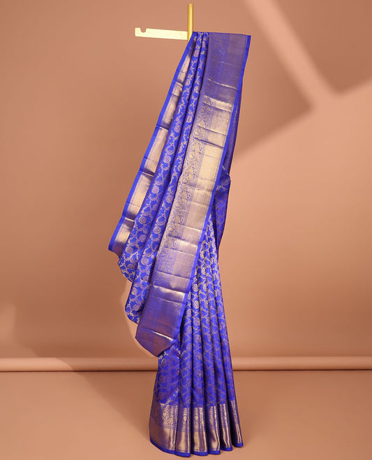 Blue floral jacquard samudrika silk saree with self intricate zari design border & zari design pallu