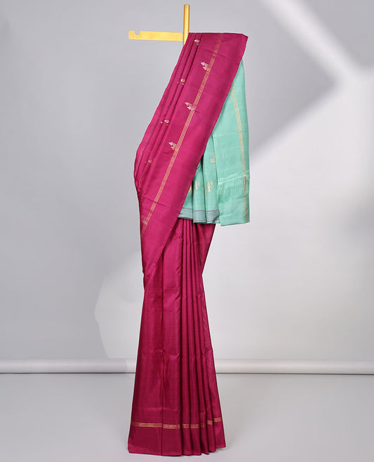 Pink floral buttas uppada silk saree with self-border & floral zari buttas pallu