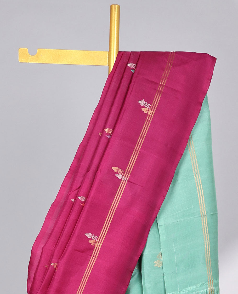 Pink floral buttas uppada silk saree with self-border & floral zari buttas pallu