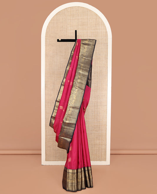 Pink Vasundhara Lite Silk Mix Saree, Detailed with Zari Buttas on Its Body, Complemented by a Contrast Border of Kathir, Mayil Kann, Mayil, Manga, and Puli Designs, Grand Jaal Pallu, and Paired with a Contrast Blouse