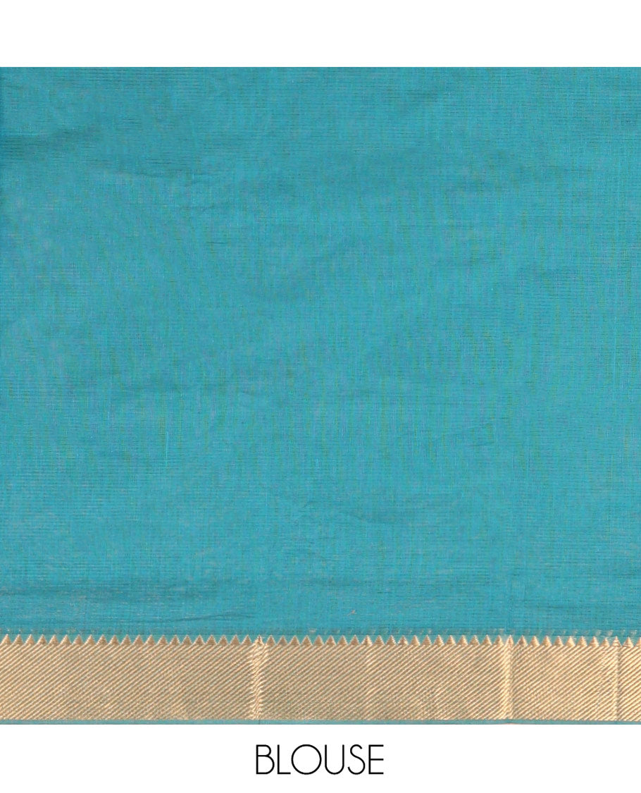 Blue Sparsely Striped Mangalgiri Cotton Saree, Highlighted by a Zari Border, Gleaming Zari-Striped Pallu, and Paired with a Matching Blouse