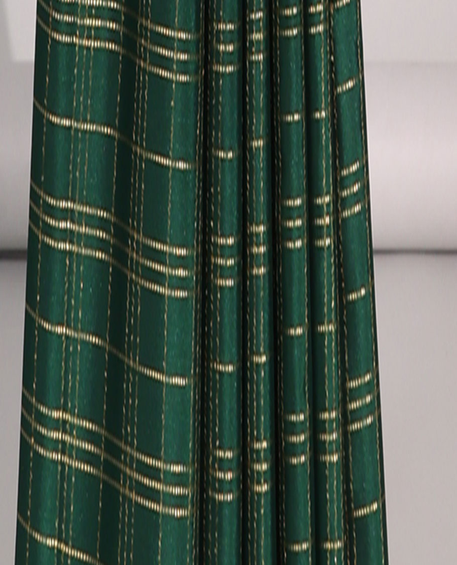 Green checked art mysore silk saree with self zari design border & striped zari pallu