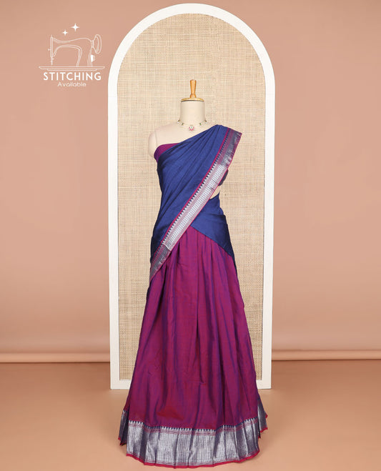 Maroon cotton half saree with contrast zari design border, zari design blouse & zari design border dhavani