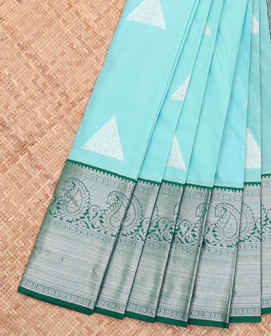 Blue Budget Silk Saree, Adorned with Buttas All Over Its Body, Complemented by a Contrast Traditional Zari Design Border, Grand Pallu, and Paired with a Contrast Blouse