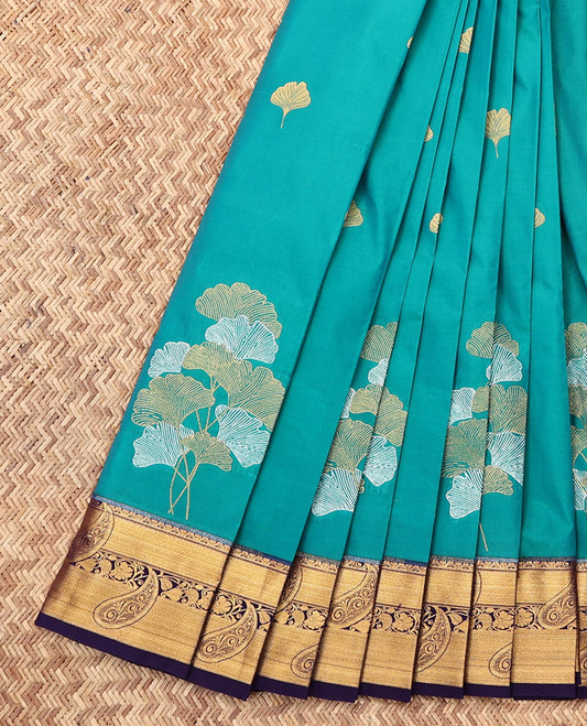 Blue Budget Silk Saree, Embellished with Floral Zari Buttas, Complemented by a Contrast Traditional Zari Border, Intricate Pallu, and a Contrast Blouse
