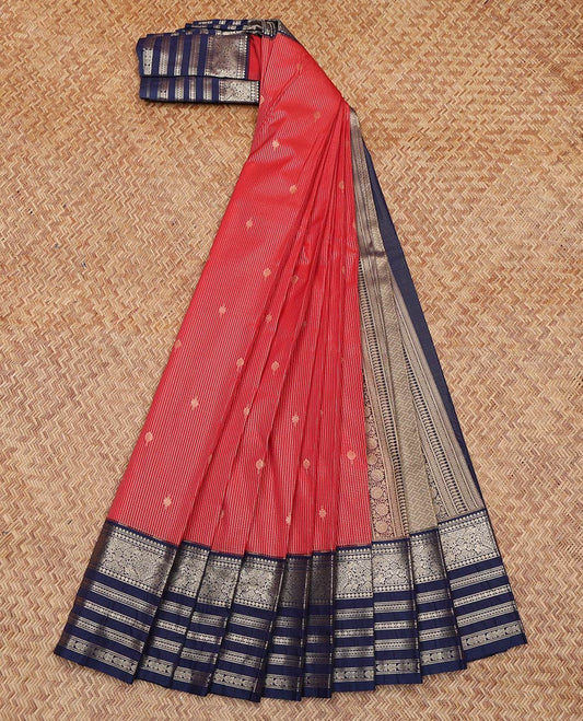 Red Budget Silk Saree, Subtly Sparkled With Zari Buttas and Checks On Its Body, Complemented by Contrast Traditional Zari Designs Woven Border, Grand Pallu and Paired with a Contrast Blouse